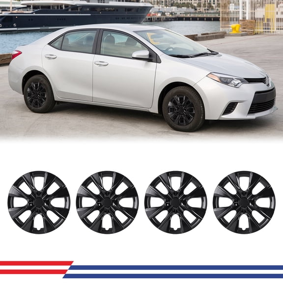 15 Inch Hubcaps Fit for 2009-2019 Toyota Corolla, Wheel Rim Cover Replacement Fit for 2014-2019 Corolla Style Wheel Cover 15'' Steel Wheels, PP Material Hub Caps Set of 4 (15-Inch, Black Lacquer)