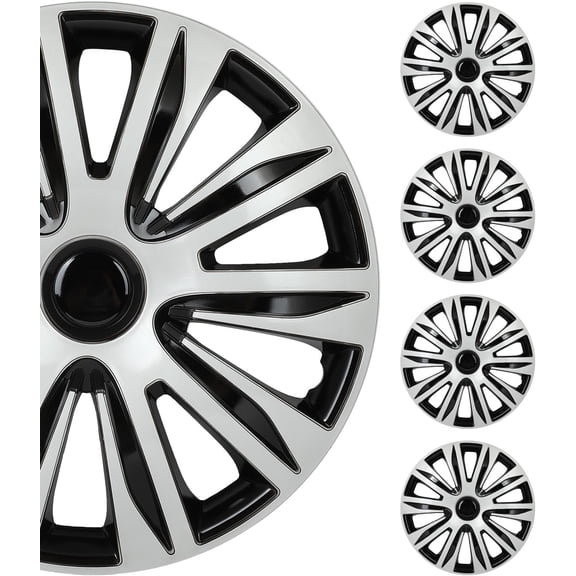 15 Inch Hubcaps Set of 4 Wheel Rim Cover Universal R15 Hub Caps Replacement ABS Material Exterior Accessories for Car Pickup Truck SUV, Silver & Black Lacquer