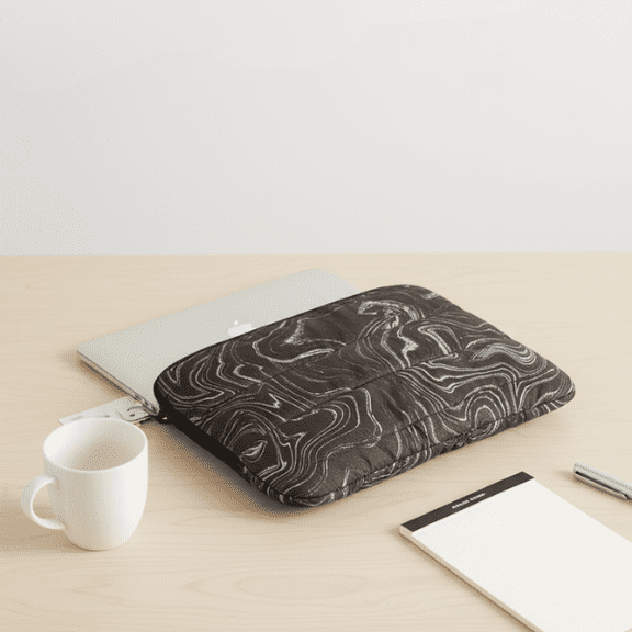 15-Inch Laptop Sleeve Case, Black Marble, Padded Zipper Protective Cover