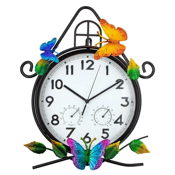 15 Inch Large Outdoor Wall Clock Black-house With Temperature Humidity Monitor
