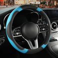 thumbnail image 1 of 15 Inch Leather Steering Wheel Cover, Breathable, Anti Slip Odor Free, Black and Blue, 1 of 12