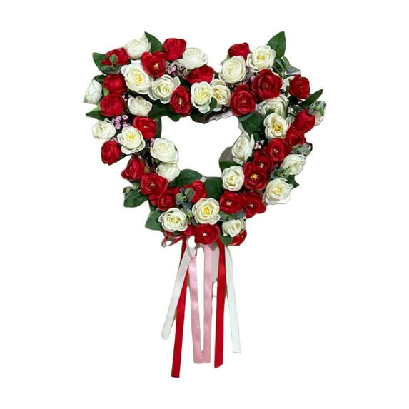 15 Inch Love Garland Flower Wreath, Rose Wedding Arrangement Door Decoration, Hanging Lintel Swag for Valentine's Day, Anniversary, Home Porch Decor