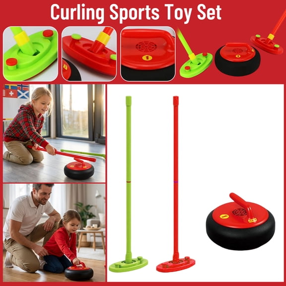15 Inch Mini Curling Toy Set, 1Pc Ice Curling + 2 Handles, Indoor Outdoor Sports Game, Casual Family Fun, Party Activity