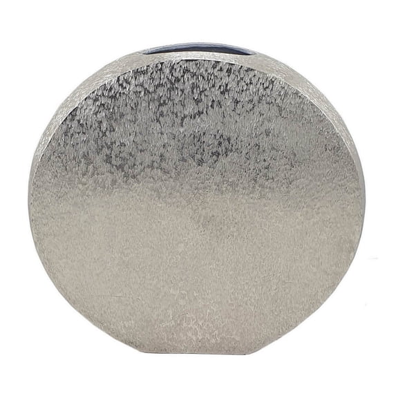 15 Inch Modern Decorative Vase, Round, Silver Finished Aluminum Frame- Saltoro Sherpi