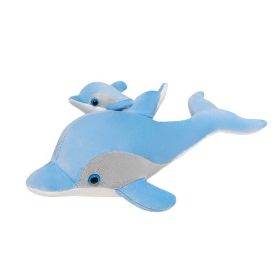 15 Inch Mother and Baby Dolphins Plush, 38CM Blue Marine Animal Stuffed Toy, Soft Polyester Doll for Cuddling and Decoration