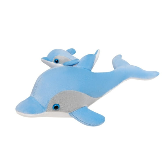 15 Inch Mother and Baby Dolphins Plush, 38CM Blue Marine Animal Stuffed Toy, Soft Polyester Doll for Cuddling and Decoration