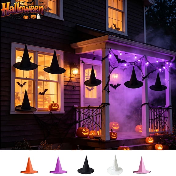 15 Inch Polyester Halloween Costume Witch Hat Accessory Hanging Ornament,White 3D Wizard Cone Hat Decor,Indoor Outdoor Front Door Window Porch Fall Harvest Halloween Party Seasonal Hanging Decor