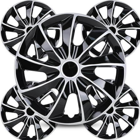 15-Inch Premium Silver Lacquer & Black Lacquer Hubcaps Wheel Cover Replacement R15 Hub Caps Universal Wheel Rim Cover ABS Material Snap On Car Truck SUV (15 Inch Hubcaps Set of 4)
