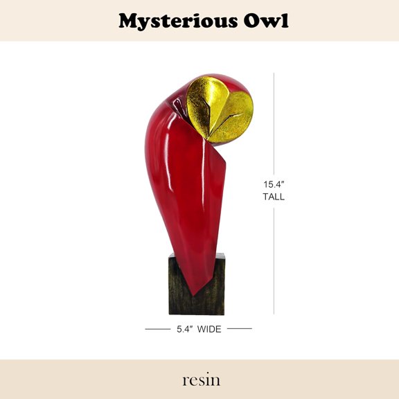15 Inch Resin Owl Sculpture, Mid-Century Home Decor Statue