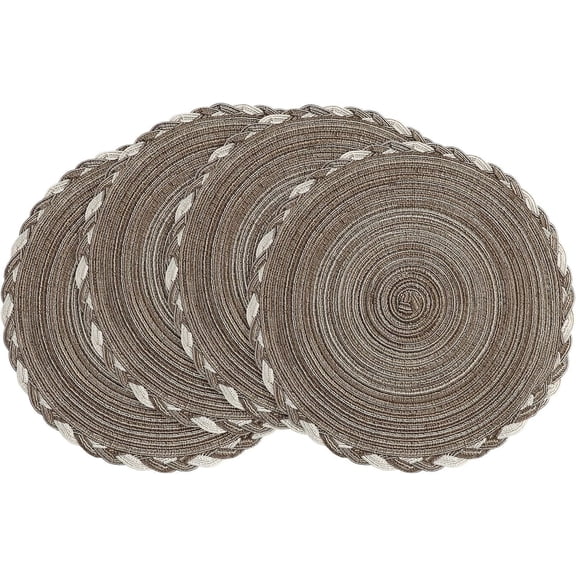 15 Inch Round Braided Placemats Set of 4, Washable Heat Resistant Cotton Polyester Circle Place Mats for Kitchen Dining Table - Multicolor Earth Taupe