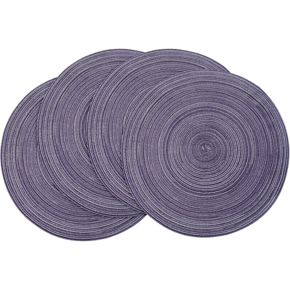 15 Inch Round Braided Placemats Set of 4, Washable Heat Resistant Cotton Polyester Circle Place Mats for Kitchen Dining Table - Lavender