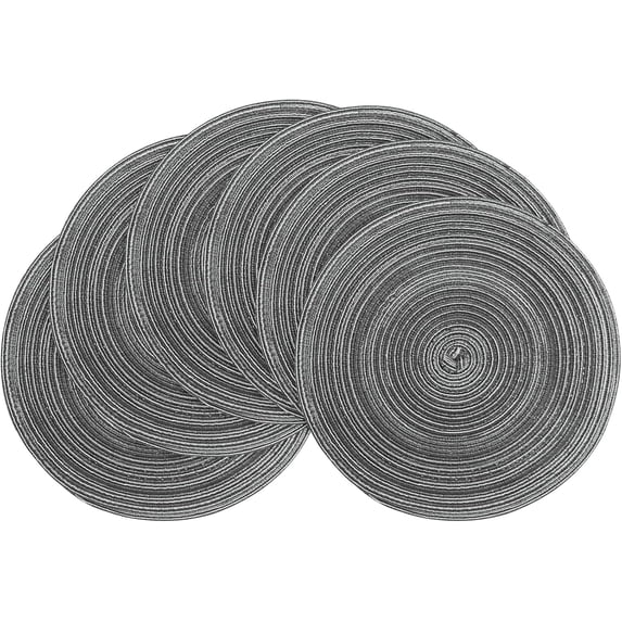 15 Inch Round Braided Placemats Set of 4, Washable Heat Resistant Cotton Polyester Circle Place Mats for Kitchen Dining Table - Navy Blue
