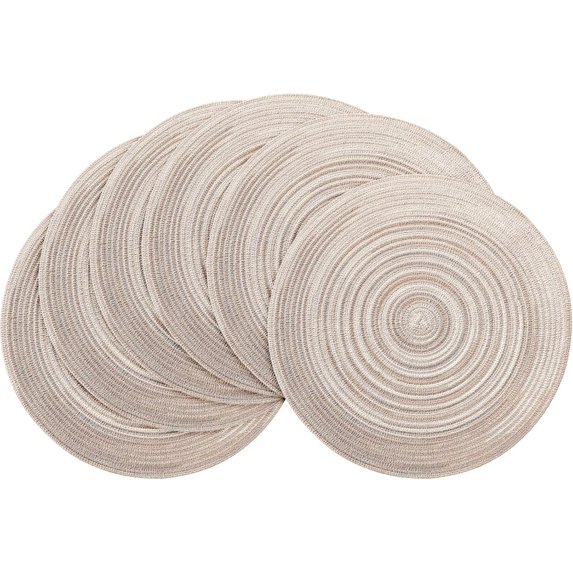 15 Inch Round Braided Placemats Set of 4, Washable Heat Resistant Cotton Polyester Circle Place Mats for Kitchen Dining Table - Navy Blue