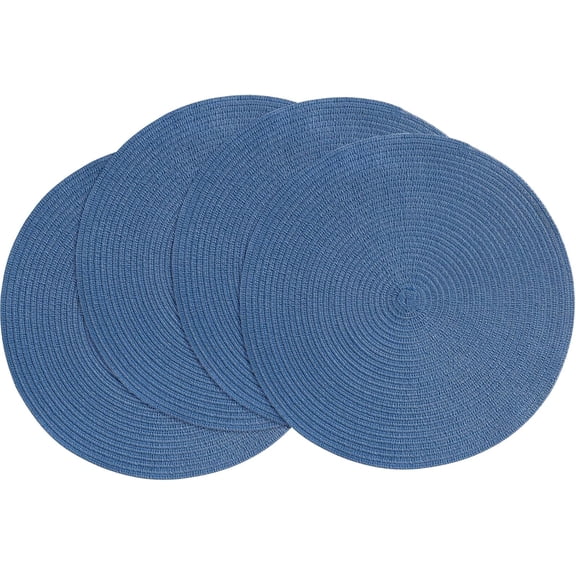 15 Inch Round Braided Placemats Set of 4, Washable Heat Resistant Cotton Polyester Circle Place Mats for Kitchen Dining Table - Sail Blue