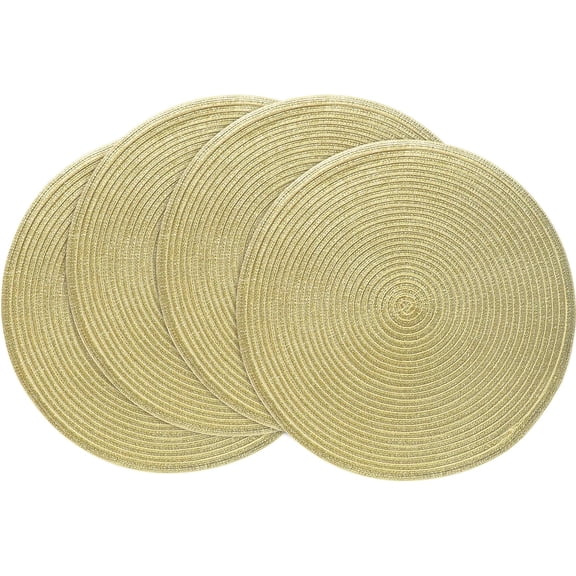 15 Inch Round Braided Placemats Set of 4, Washable Heat Resistant Cotton Polyester Circle Place Mats for Kitchen Dining Table - Spring Green