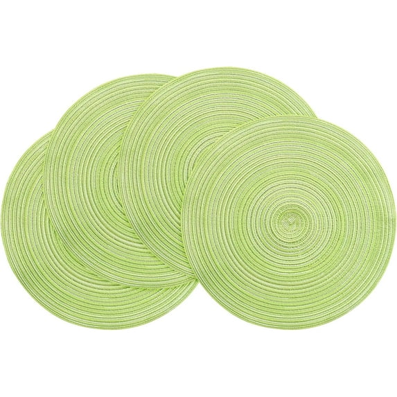 15 Inch Round Braided Placemats Set of 4, Washable Heat Resistant Cotton Polyester Circle Place Mats for Kitchen Dining Table - Spring Green