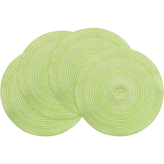 15 Inch Round Braided Placemats Set of 4, Washable Heat Resistant Cotton Polyester Circle Place Mats for Kitchen Dining Table - Spring Green