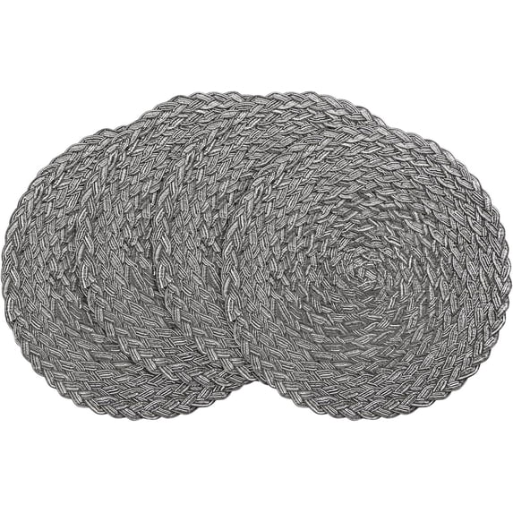15 Inch Round Braided Placemats Set of 4, Washable Heat Resistant Cotton Polyester Circle Place Mats for Kitchen Dining Table - Spring Green
