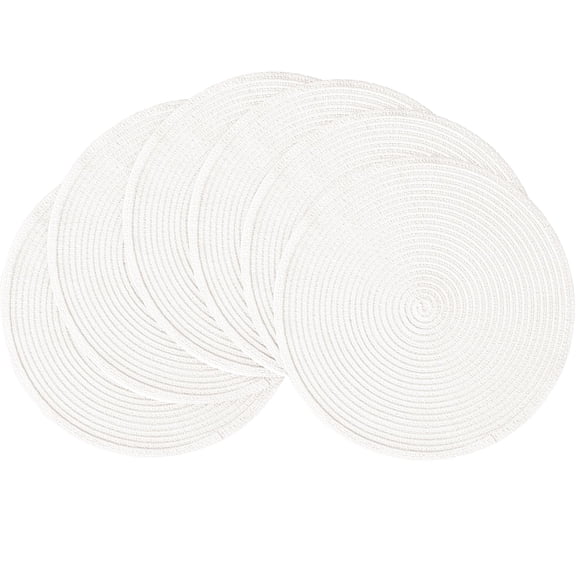 15 Inch Round Braided Placemats Set of 4, Washable Heat Resistant Cotton Polyester Circle Place Mats for Kitchen Dining Table - White