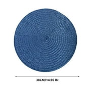 15 Inch Round Braided Placemats, Washable Heat Resistant Cotton Polyester Circle Place Mats for Kitchen Dining Table, Blue
