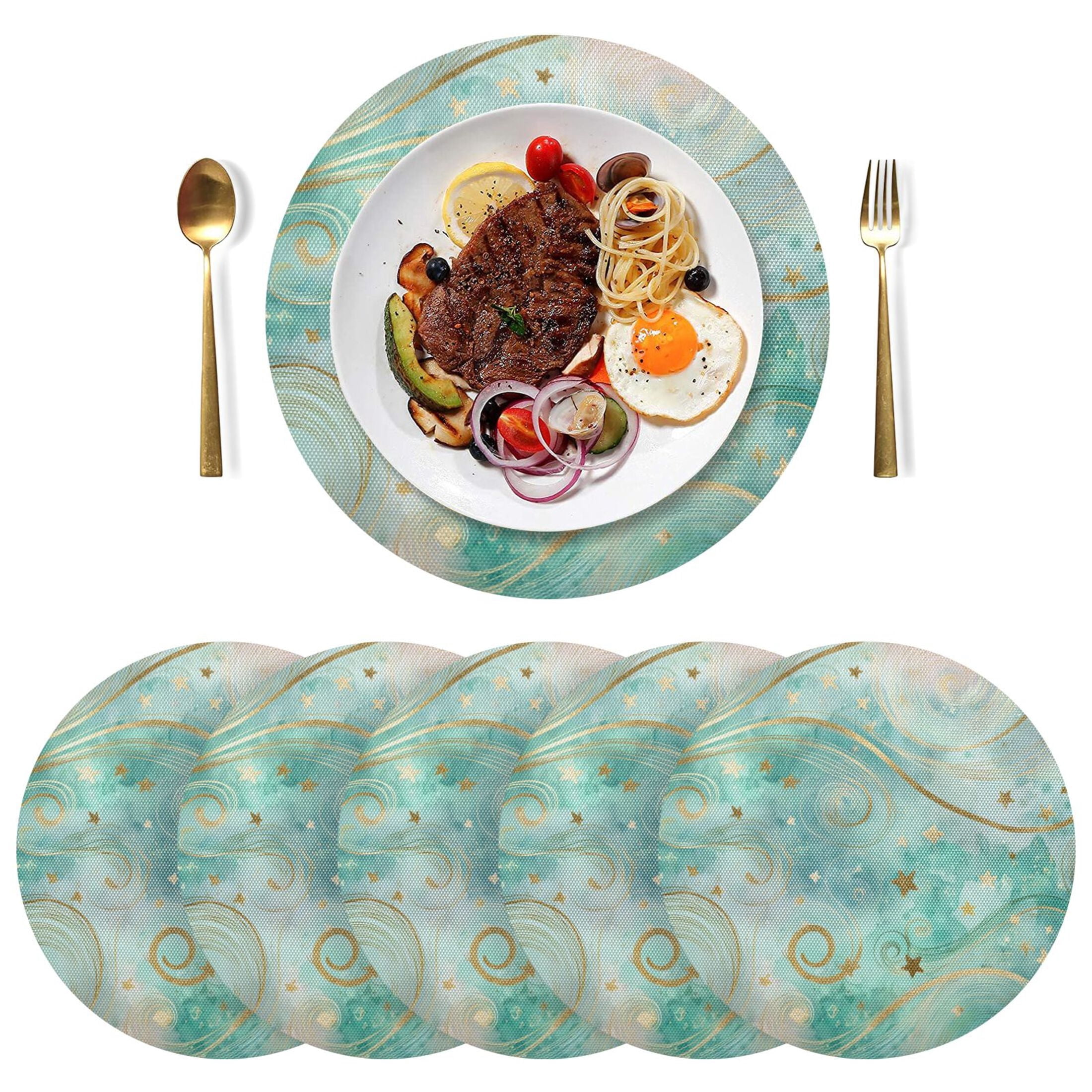 15 Inch Round Grid Plate Mats Heat Non-Slip Resistant PVC Placemats for ...