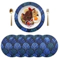 thumbnail image 1 of 15 Inch Round Grid Plate Mats Heat Non-Slip Resistant PVC Placemats for Kitchen Dining Table Decor Blue Batik Leaves Pattern 1PCS, 1 of 5
