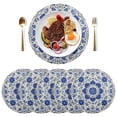 thumbnail image 1 of 15 Inch Round Grid Plate Mats Heat Non-Slip Resistant PVC Placemats for Kitchen Dining Table Decor Blue and White Batik Pattern 1PCS, 1 of 5