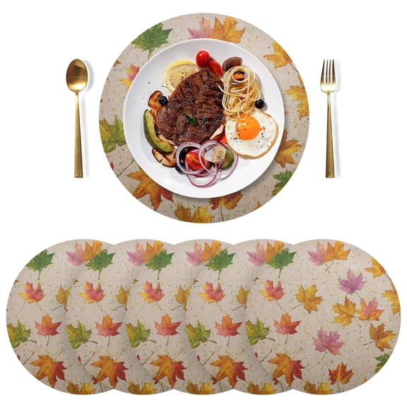 15 Inch Round Grid Plate Mats Heat Non-Slip Resistant PVC Placemats for Kitchen Dining Table Decor Colored Autumn Leaves 1PCS