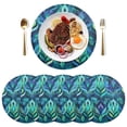 thumbnail image 1 of 15 Inch Round Grid Plate Mats Heat Non-Slip Resistant PVC Placemats for Kitchen Dining Table Decor Elegant Blue Abstract Shapes 1PCS, 1 of 5