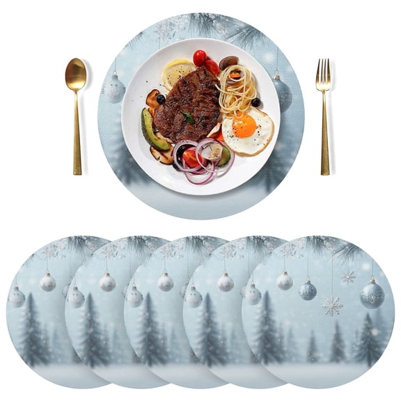 15 Inch Round Grid Plate Mats Heat Non-Slip Resistant PVC Placemats for Kitchen Dining Table Decor Glass Christmas Ornaments 4PCS