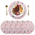 thumbnail image 1 of 15 Inch Round Grid Plate Mats Heat Non-Slip Resistant PVC Placemats for Kitchen Dining Table Decor Pink Christmas Pattern 6PCS, 1 of 5