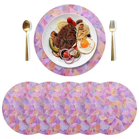 15 Inch Round Grid Plate Mats Heat Non-Slip Resistant PVC Placemats for Kitchen Dining Table Decor Small Colors Shapes 4PCS