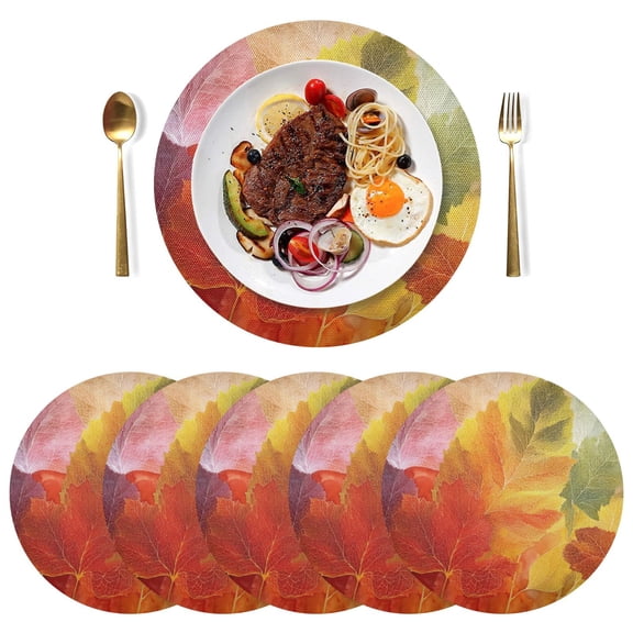 15 Inch Round Grid Plate Mats Heat Non-Slip Resistant PVC Placemats for Kitchen Dining Table Decor Various Shades Autumn Leaves 1PCS
