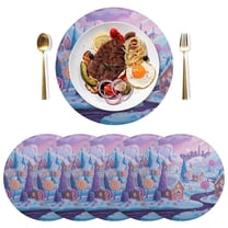 15 Inch Round Grid Plate Mats Heat Non-Slip Resistant PVC Placemats for Kitchen Dining Table Decor Whimsical Candyland Scene 1PCS