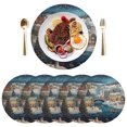 thumbnail image 1 of 15 Inch Round Grid Plate Mats Heat Non-Slip Resistant PVC Placemats for Kitchen Dining Table Decor Whimsical Christmas Scene 4PCS, 1 of 5
