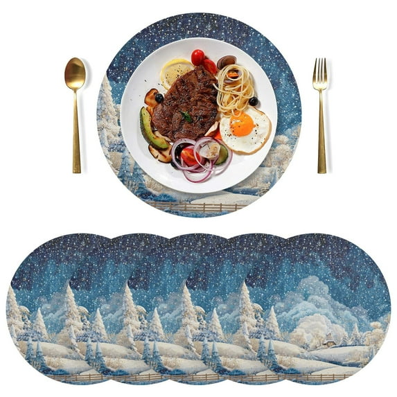 15 Inch Round Grid Plate Mats Heat Non-Slip Resistant PVC Placemats for Kitchen Dining Table Decor Winter Fairyland Scene 1PCS