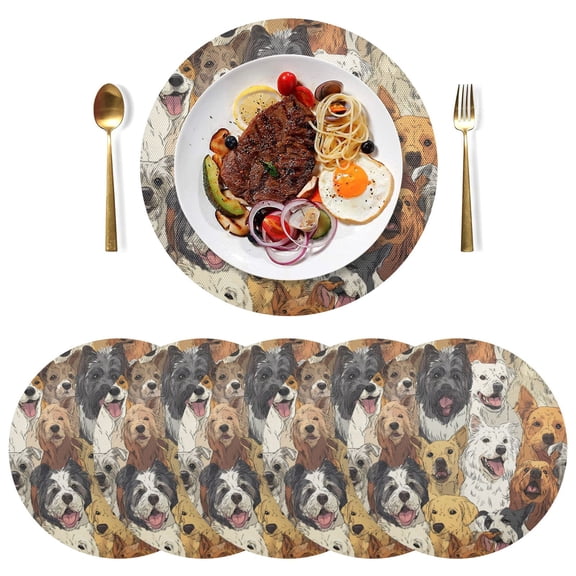 15 Inch Round Grid Plate Mats Heat Non-Slip Resistant PVC Placemats for Table Decor A Large Group Of Dogs 1PCS