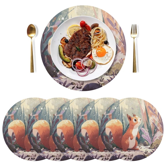 15 Inch Round Grid Plate Mats Heat Non-Slip Resistant PVC Placemats for Table Decor Cute Little Squirrel 1PCS