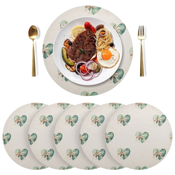 15 Inch Round Grid Plate Mats Heat Non-Slip Resistant PVC Placemats for Table Decor Emerald Green Hearts Pattern 1PCS
