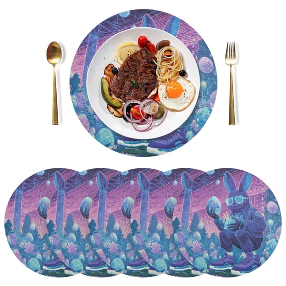 15 Inch Round Grid Plate Mats Heat Non-Slip Resistant PVC Placemats for Table Decor Futuristic Easter Landscape 1PCS