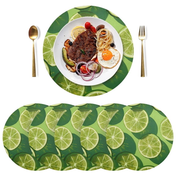 15 Inch Round Grid Plate Mats Heat Non-Slip Resistant PVC Placemats for Table Decor Lime Slice Image 1PCS