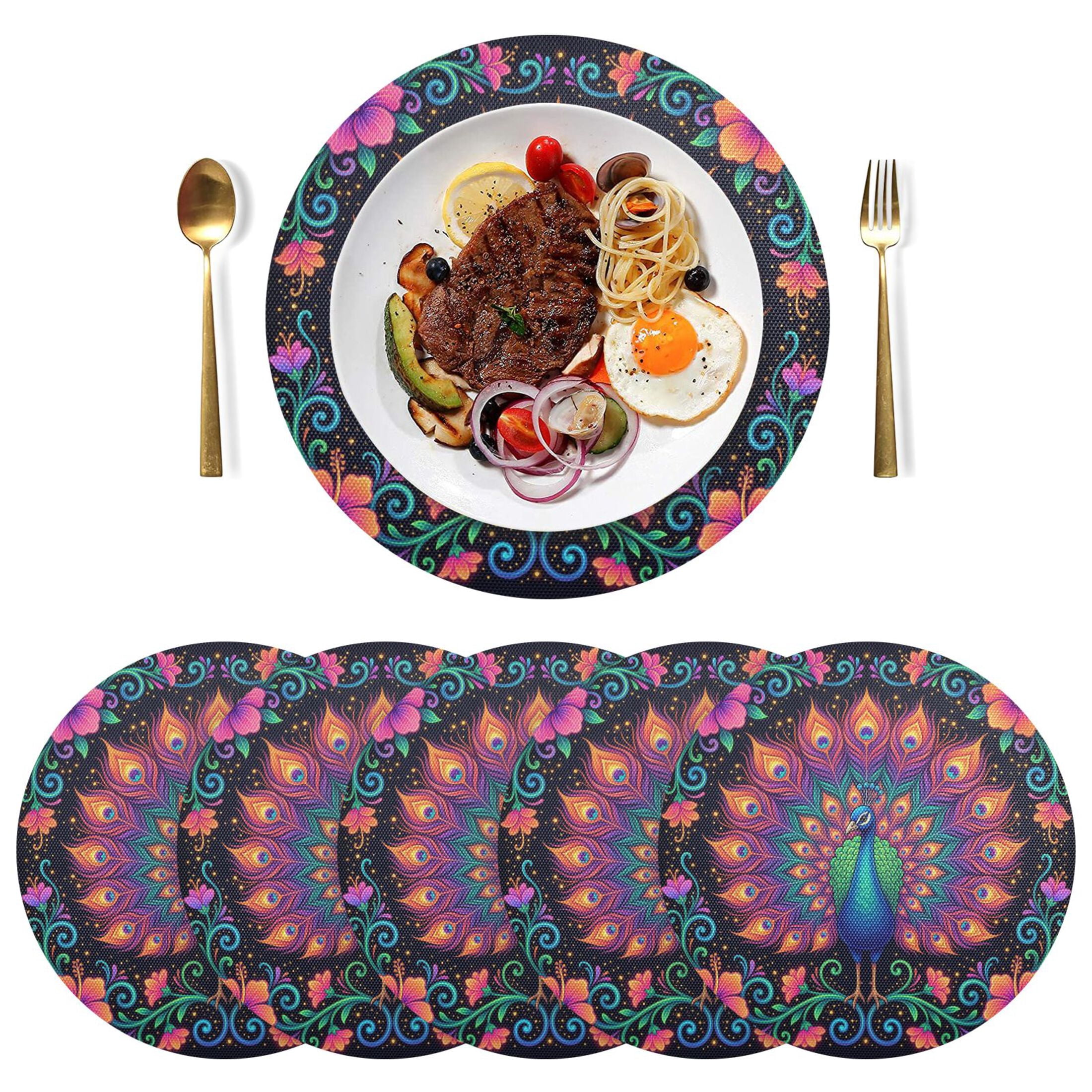 15 Inch Round Grid Plate Mats Heat Non-Slip Resistant PVC Placemats for ...