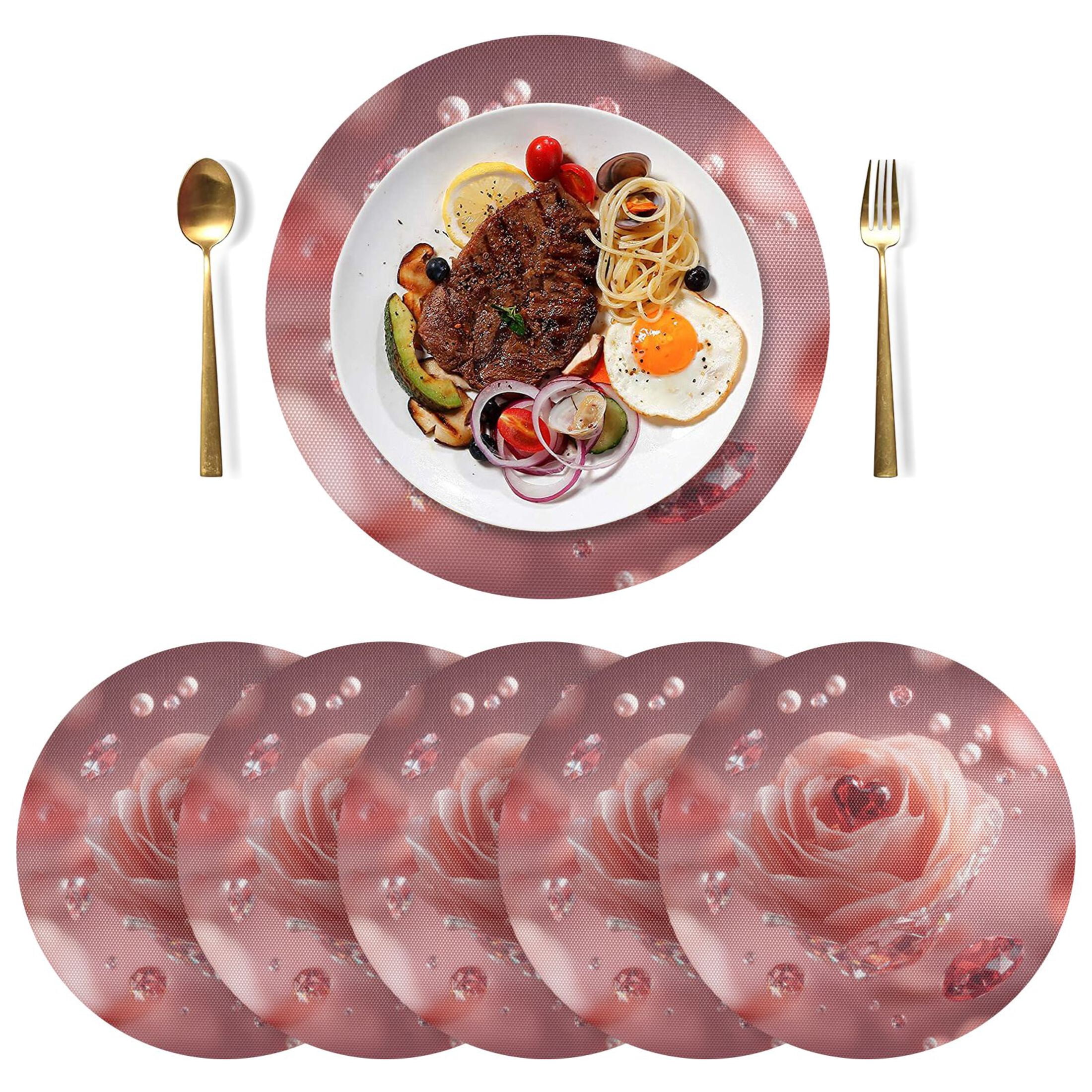 15 Inch Round Grid Plate Mats Heat Non-Slip Resistant PVC Placemats for ...