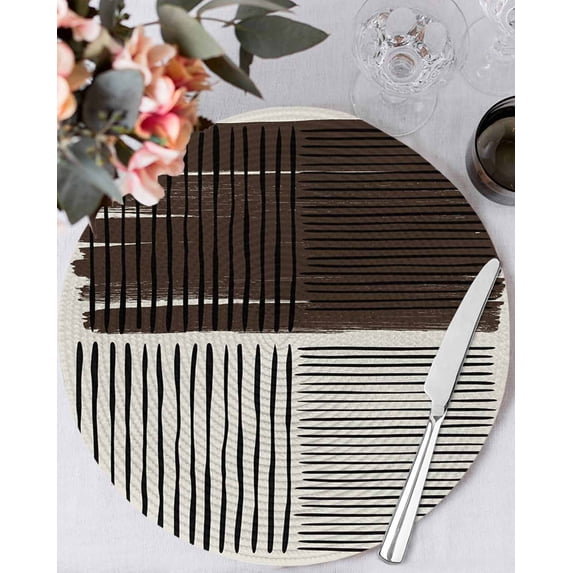 15 Inch Round Placemats Set of 4, Black Striped Non Slip Heat Insulation PP Table Mats, Farmhouse Stripes Modern Abstract Art Washable Place Mats for Kitchen Dining Party Table Decor