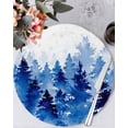 thumbnail image 1 of 15 Inch Round Placemats Set of 4, Blue Christmas Non Slip Heat Insulation PP Table Mats, Winter Snowflake Abstract Forest Tree Washable Place Mats for Kitchen Dining Party Table Decor, 1 of 7