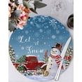 thumbnail image 1 of 15 Inch Round Placemats Set of 4, Blue Snowman Christmas Non Slip Heat Insulation PP Table Mats, Snowflake Red Truck Xmas Tree Gifts Washable Place Mats for Kitchen Dining Party Table Decor, 1 of 7