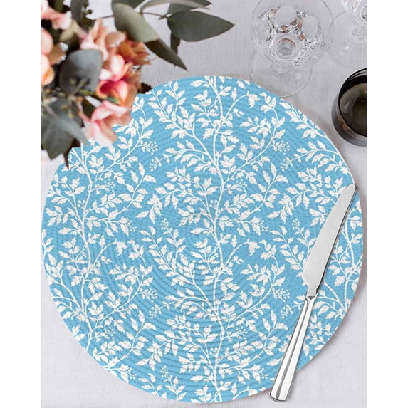 15 Inch Round Placemats Set of 4, Blue Spring Floral Non Slip Heat Insulation PP Table Mats, Farmhouse Flowers Elegant Pastoral Washable Place Mats for Kitchen Dining Party Table Decor