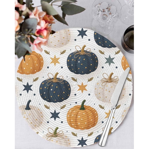 15 Inch Round Placemats Set of 4, Blue Yellow Fall Non Slip Heat ...