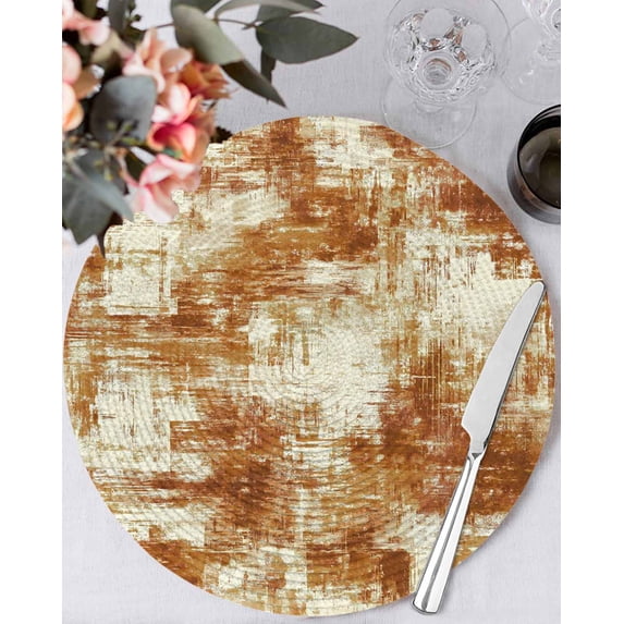15 Inch Round Placemats Set of 4, Brown Ombre Non Slip Heat Insulation PP Table Mats, Gradient Abstract Art Vintage Washable Place Mats for Kitchen Dining Party Table Decor