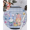thumbnail image 1 of 15 Inch Round Placemats Set of 4, Bunny Gnomes Easter Non Slip Heat Insulation PP Table Mats, Eggs Blue Checkered Farmhouse Washable Place Mats for Kitchen Dining Party Table Decor, 1 of 7